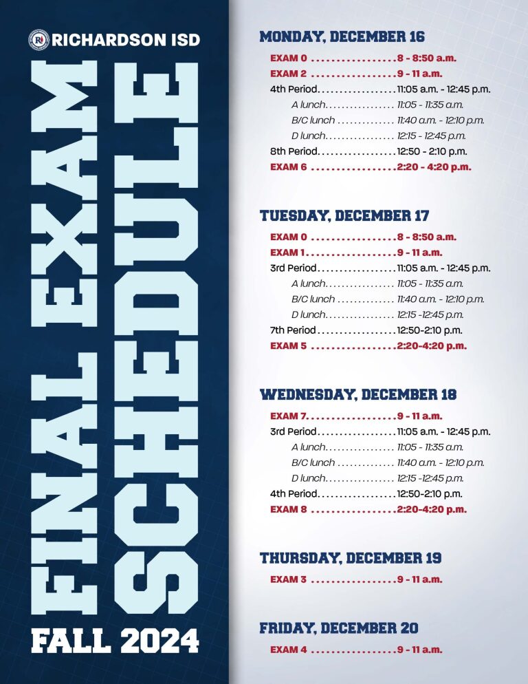 Fall Exam Schedule. Text in story.