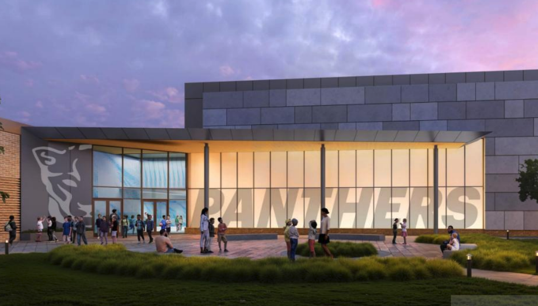 Mockup of future Apollo Middle School - Front of campus entrance