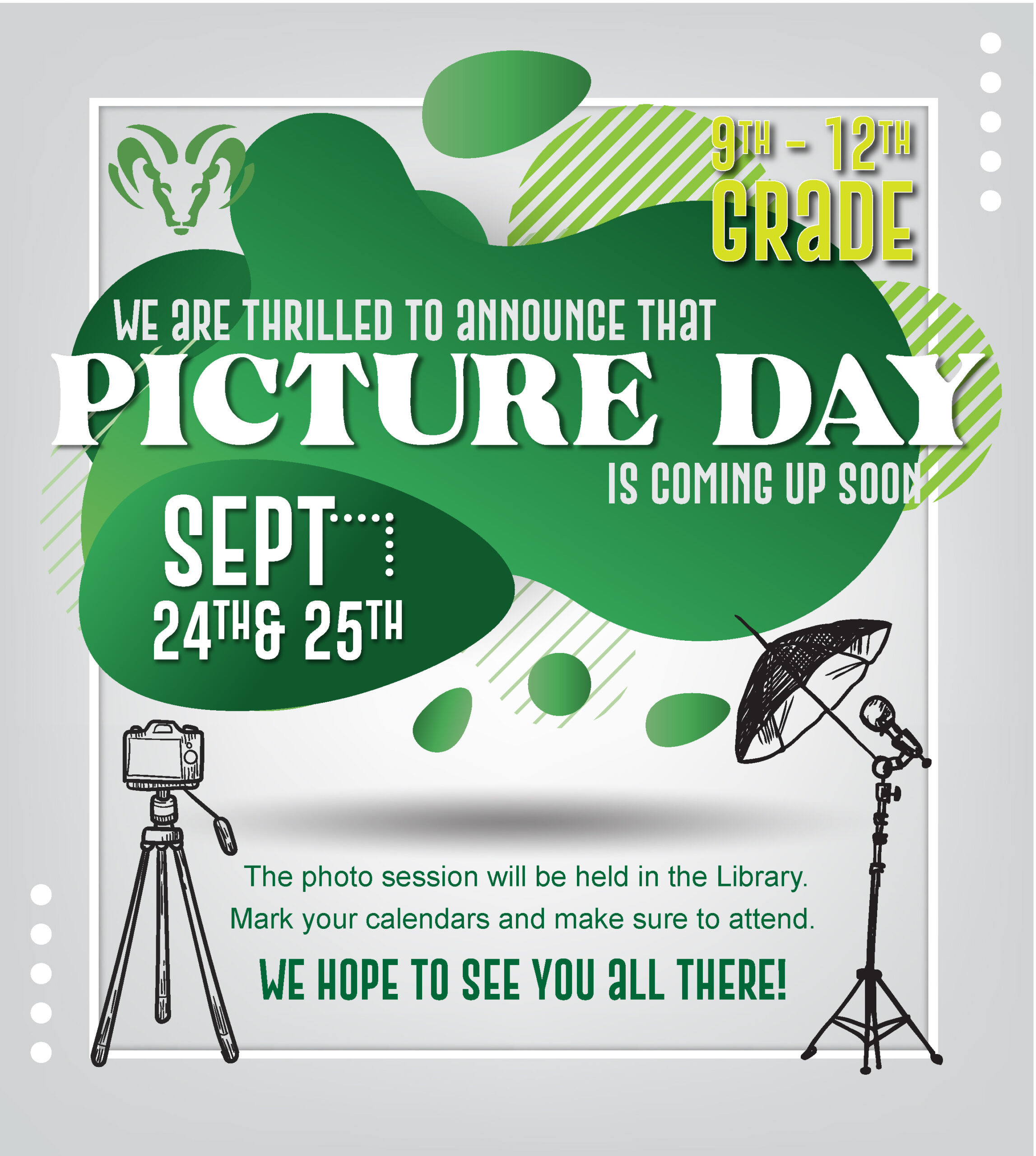 We are thrilled to announce that Picture Day is coming up soon. September 24th & 25th. The photo session will be held in the library. Mark your calendars and make sure to attend. We hope to see you all there!