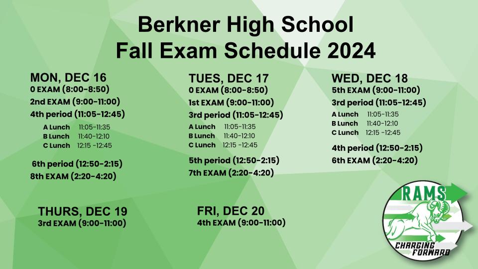 Berkner HS Fall Exam Schedule. Text in story.