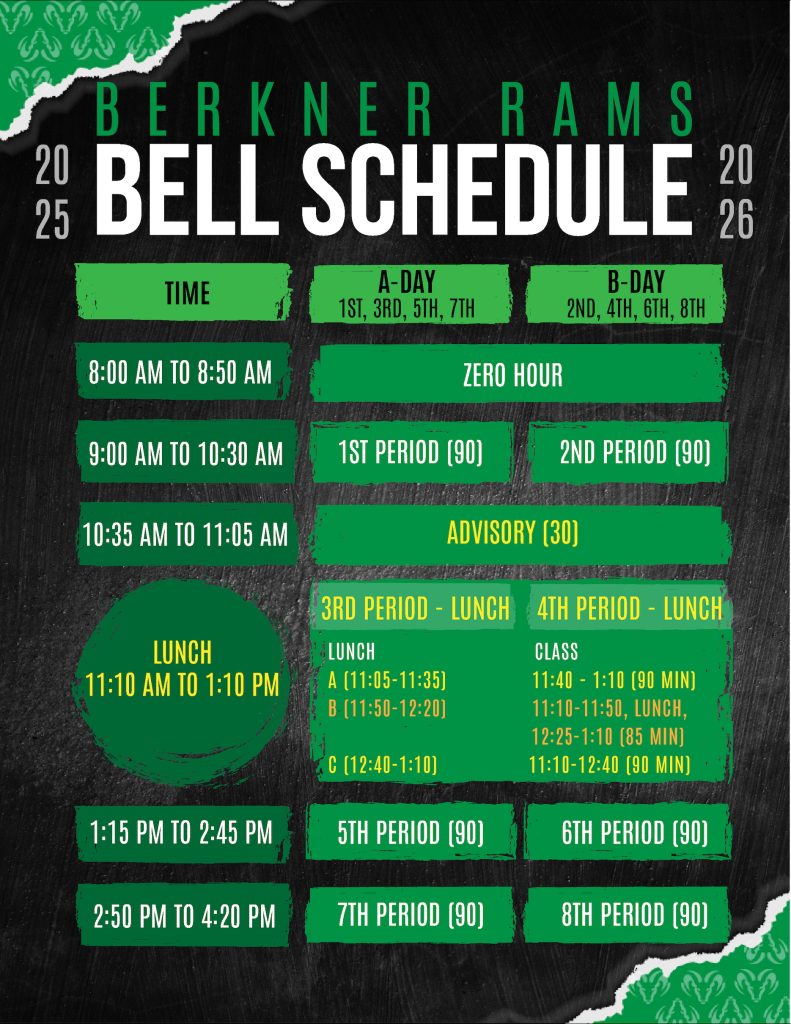 Bell Schedule. All information in text below.