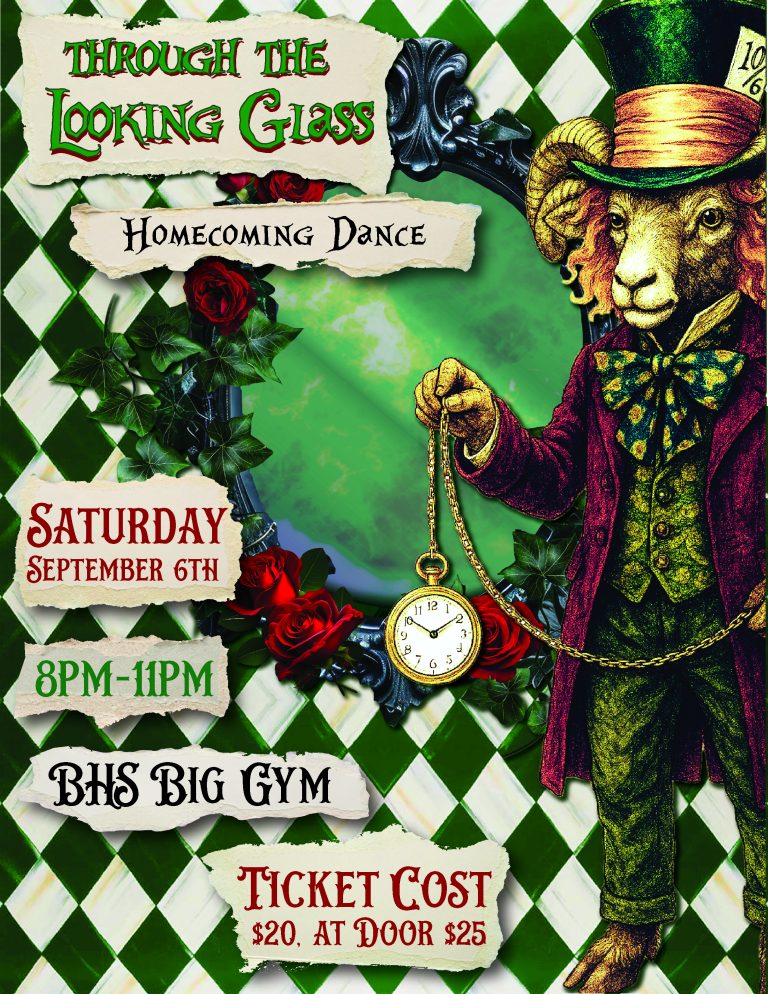 Poster about the homecoming dance. Information in text below.