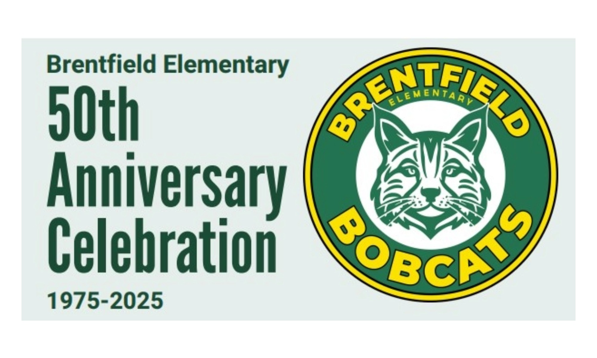“50th Anniversary Celebration” flyer for Brentfield Elementary showing “1975–2025,” event date Thursday, Nov. 13, time 3:30–5:30 p.m., highlights including DJ, food trucks, and performances, plus an alumni-only hour 5–6 p.m. with tours of newly renovated buildings.