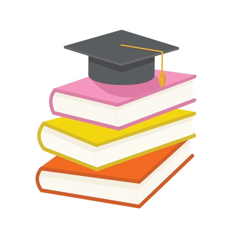 This is a picture of a stack of books with a graduation hat on top