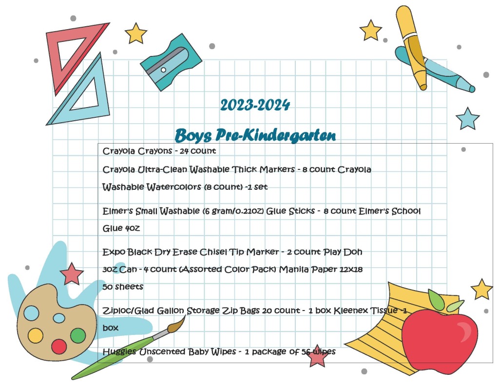 Kindergarten School Supplies List (2023-2024) - Little Learning Corner