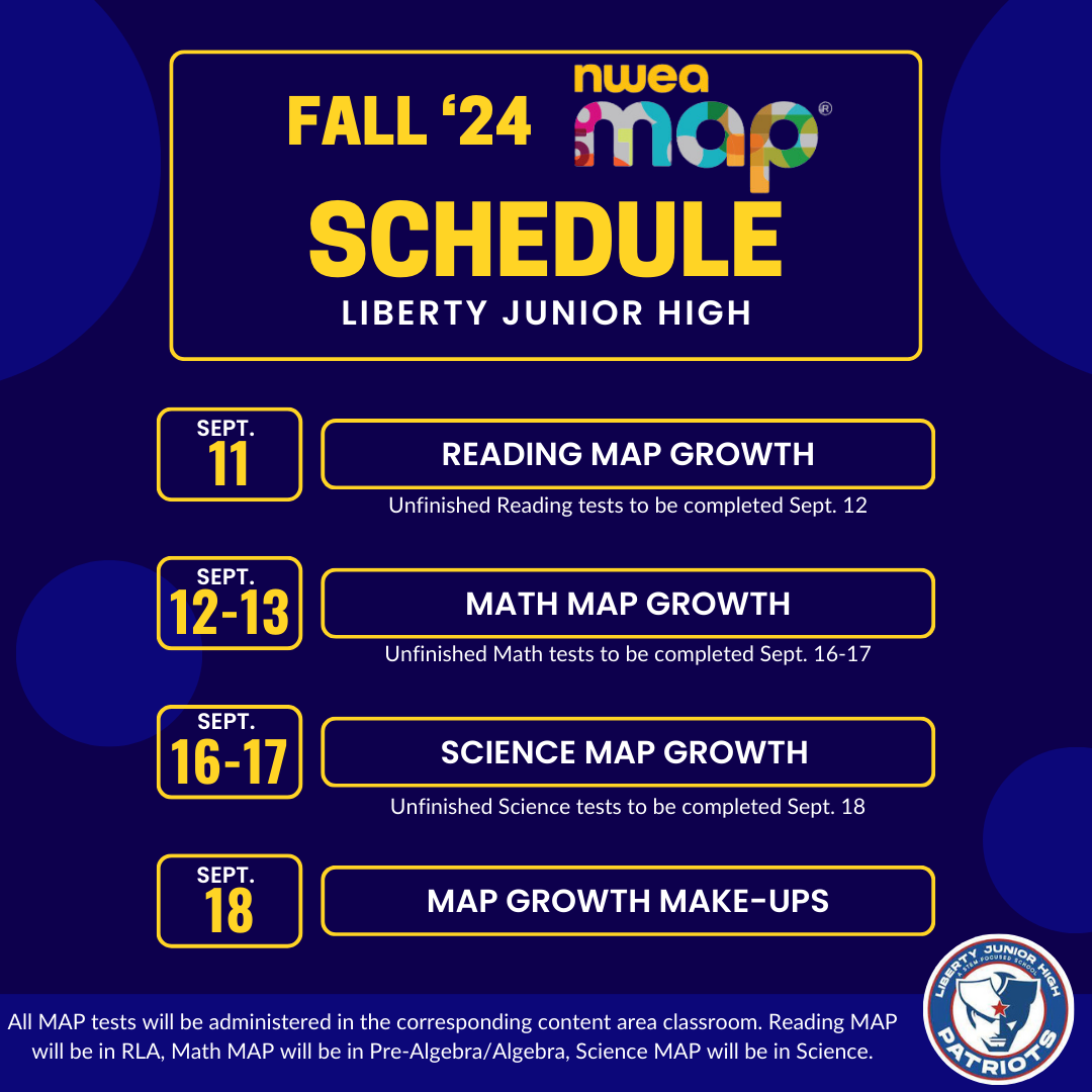 MAP Testing September 11- Reading September 12-13 Math September 16-17 Science September 18 Makeups