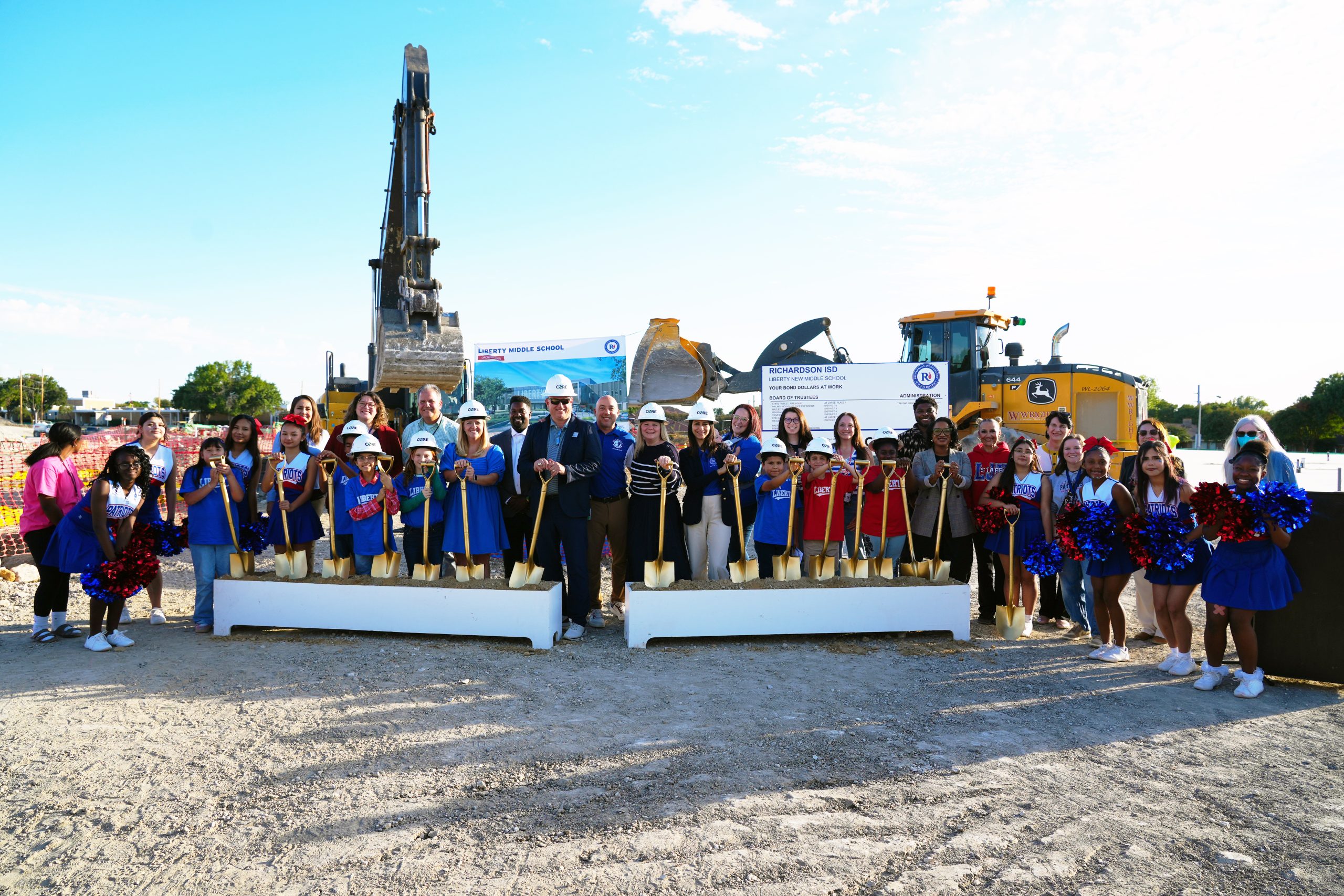 Superintendent Branum, members of the Board of Trustees, principal Greer and the Liberty community at the groundbreaking ceremony.