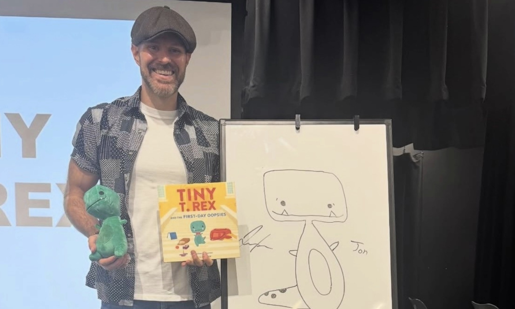 Jonathan Stutzman was here sharing his new book, Tiny T. Rex.  We love hearing his process and all the funny antics Tiny T. Rex gets up to.