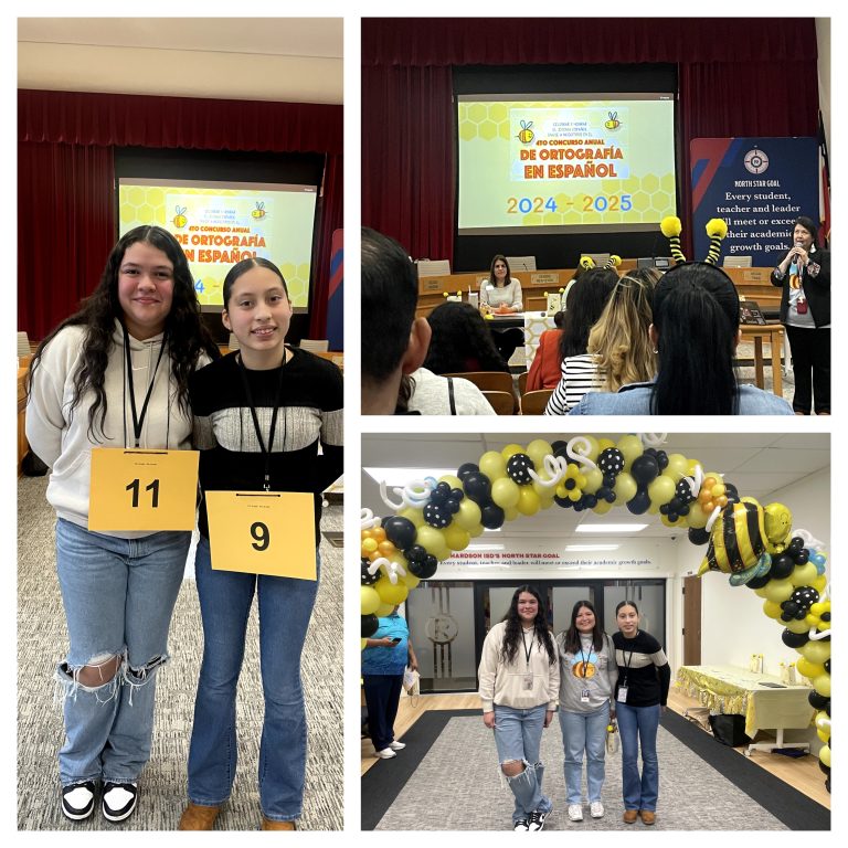 Valerie Manrique and Camila Pinango Mendoza at the District Spanish Spelling Bee