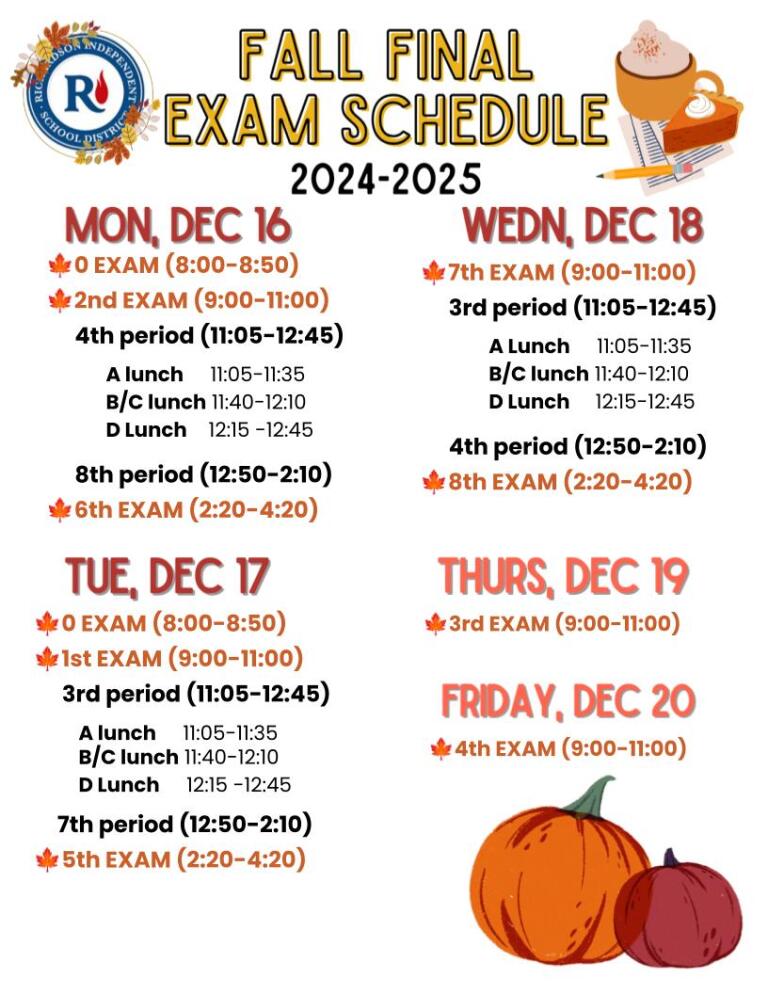 24-25 Fall Final Exam Schedule