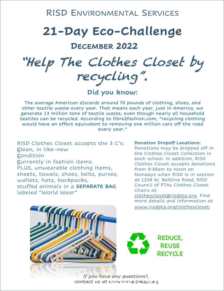December Eco Challenge- help the clothes closet by recycling