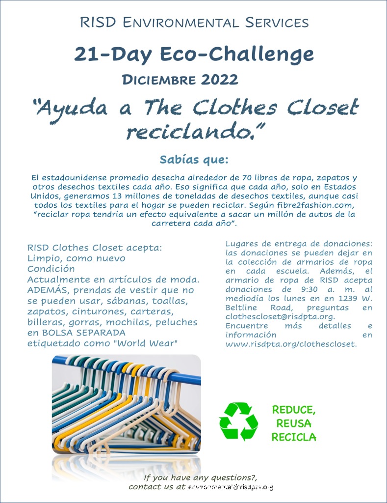 December eco challenge (Spanish)- help the clothes closet by recycling