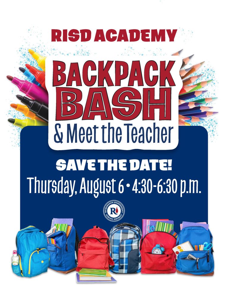 Back Pack Bash and Meet the Teacher August 6, 4:30-6:30 p.m.