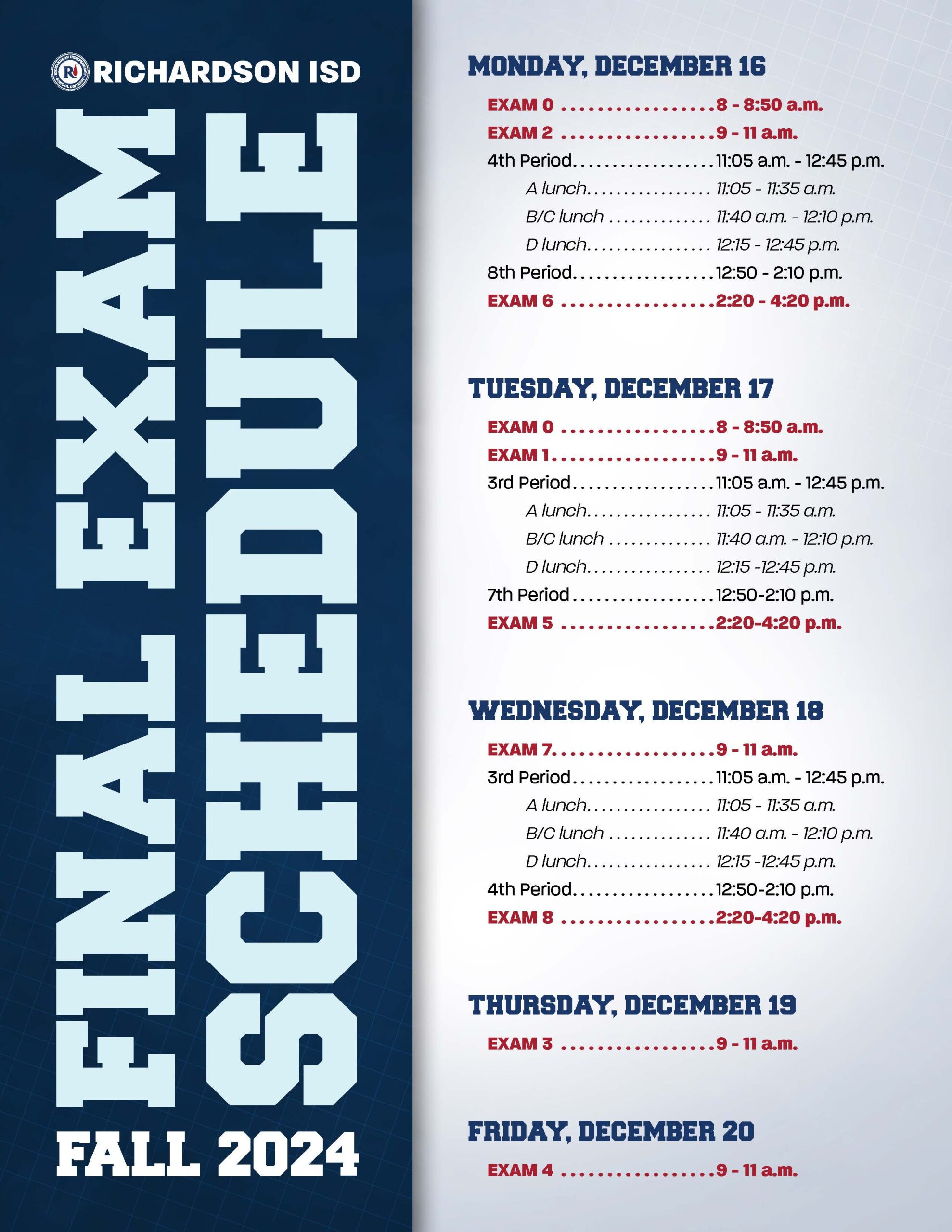 Fall Exam Schedule. Text in story.