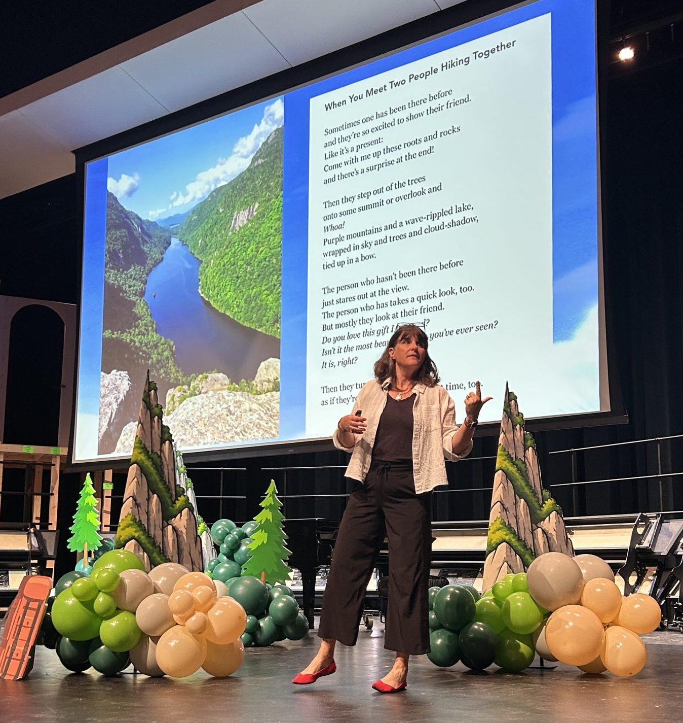 Author Kate Messner presenting at Pearce HS.