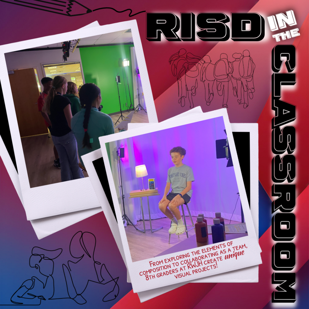 Spotted! Eighth graders at Richardson West collaborate and focus on skills such as three-point lighting, the elements of composition and the exposure triangle. The students are creating unique visual projects that highlight their learning journey, truly exemplifying the Learner Growth Framework! #RISDInTheClassroom