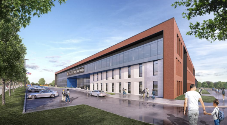 Architectural rendering of a mockup of the future Richardson West Middle School