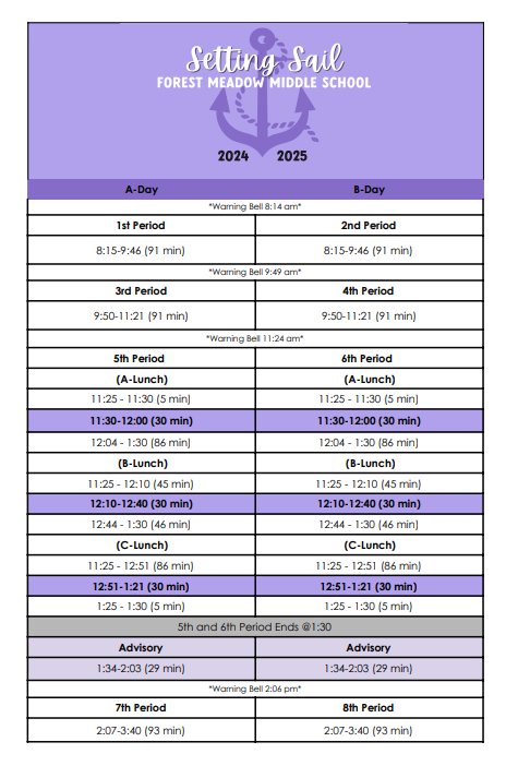 Bell Schedule Forest Meadow Middle School