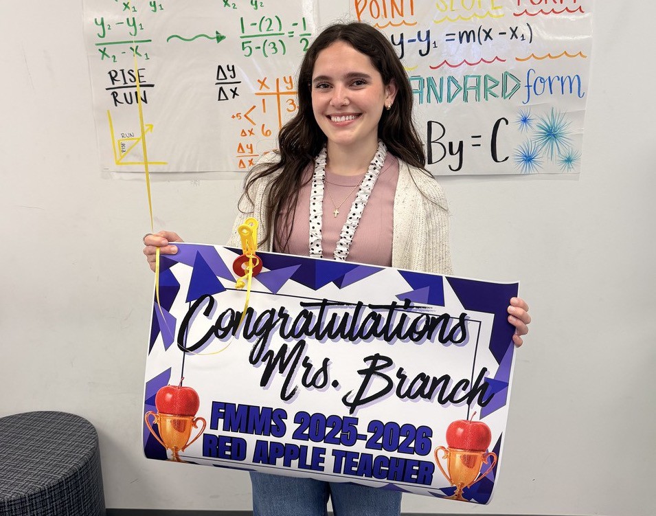 Mrs. Branch congratulations on FMMS 2025-2026 Red Apple Teacher