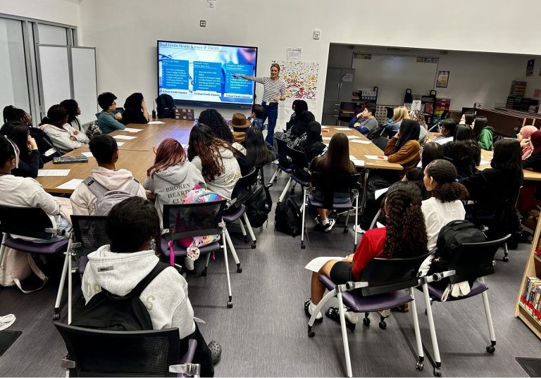 Students hear about the healthcare academy and prepare for high school.