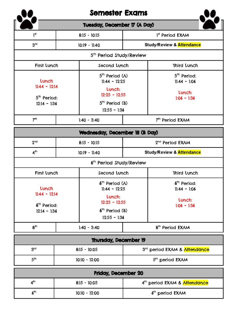 Fall 2024 Exam Schedule