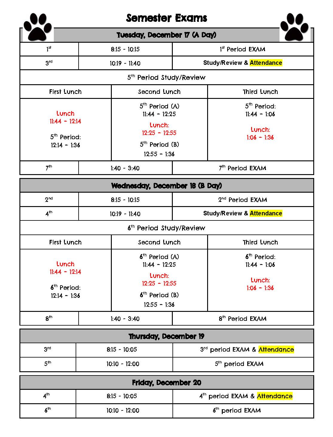 Fall 2024 Exam Schedule