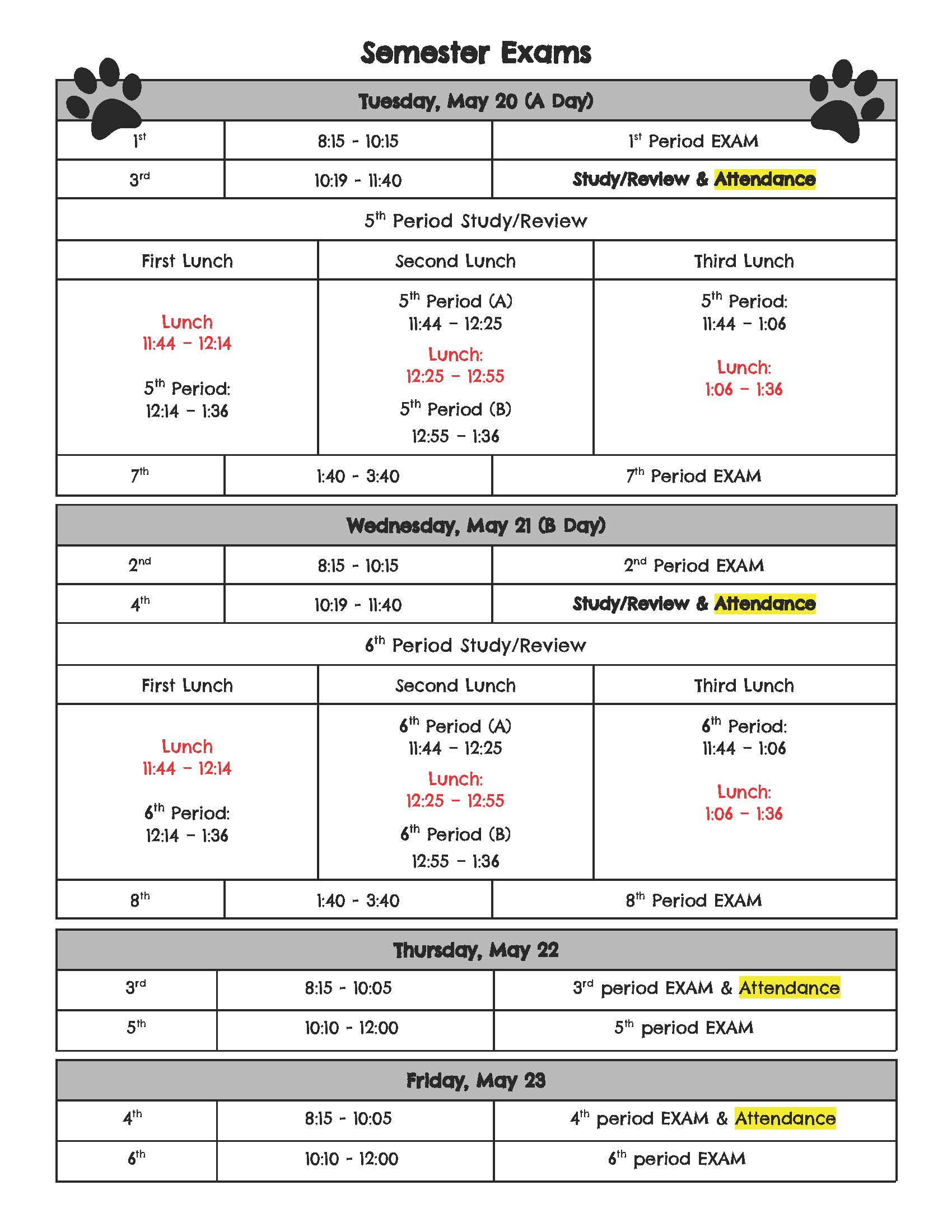 Spring 25 EXAM Schedule