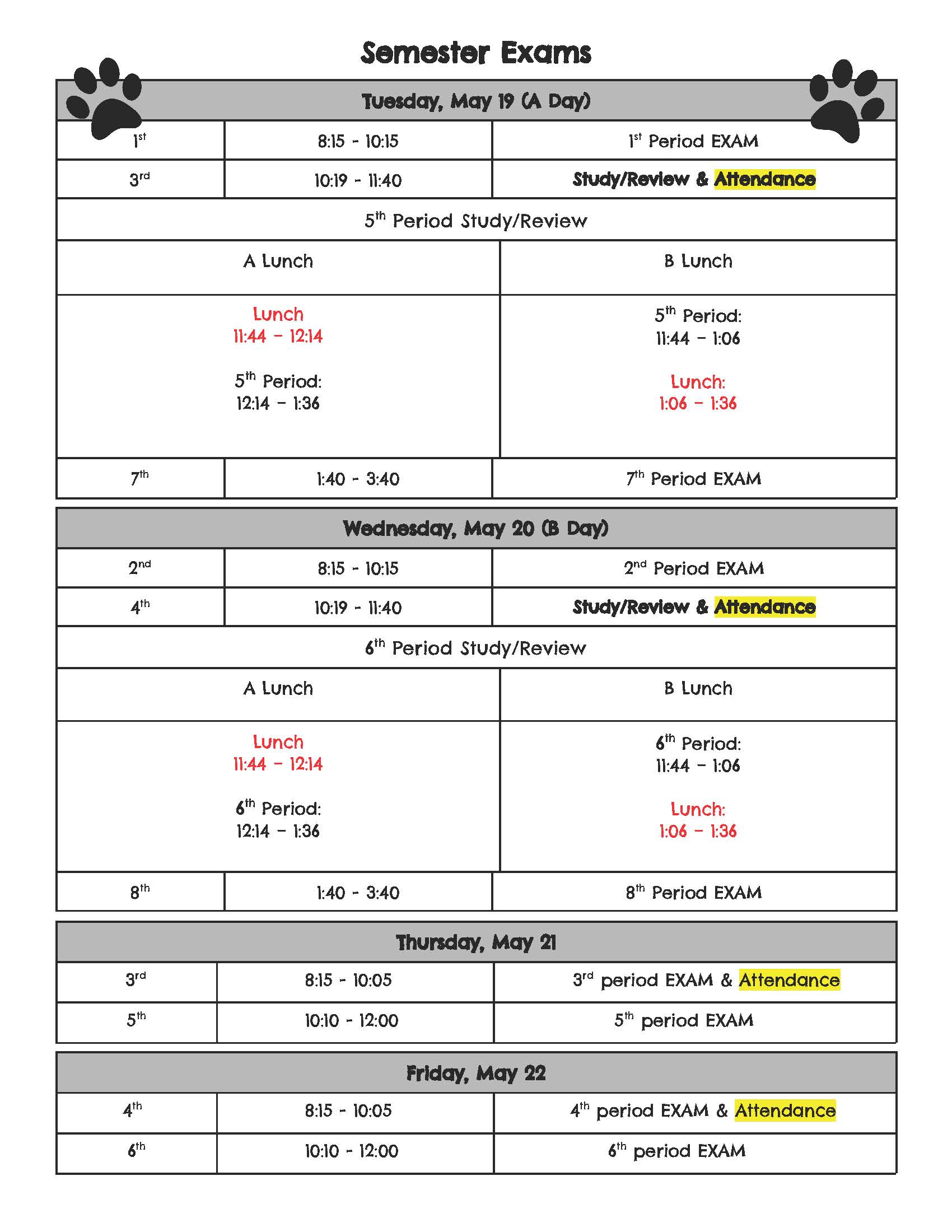 Spring 26 EXAM Schedule